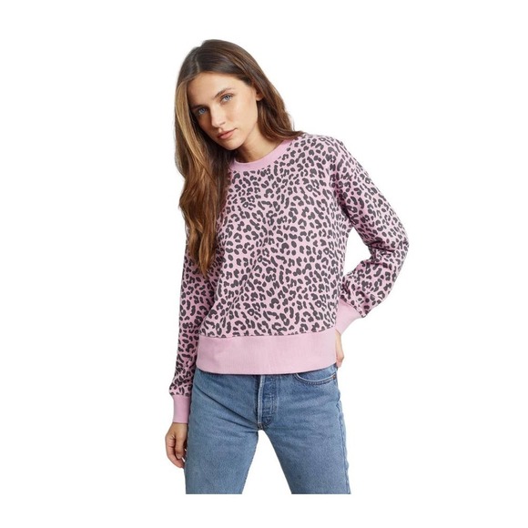 RAILS Ramona Leopard Print Cotton Blend Sweater In Pink Jaguar Small NWT - Picture 1 of 12